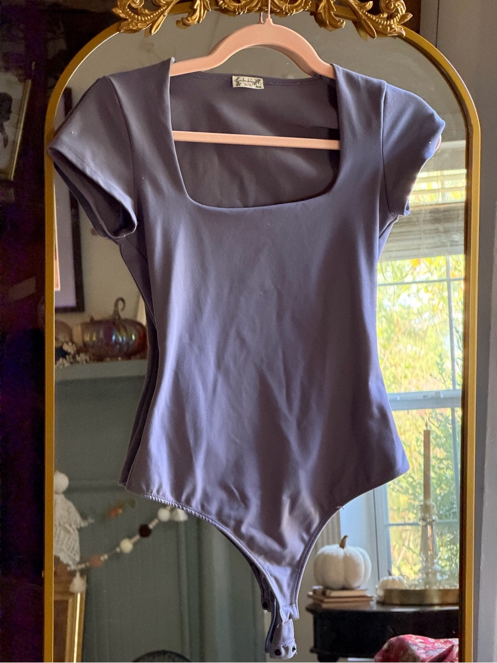 Free People Square Eyes Square Neck Blue Granite / purple bodysuit